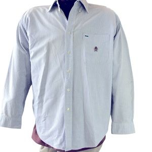Tommy Hilfiger size L classic blue pin stripe long sleeve dress shirt crested